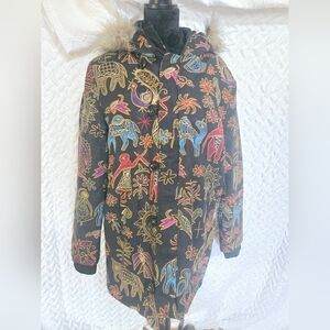 Down Coat Bohemian Style Unique Eclectic Size Large Tribal Print